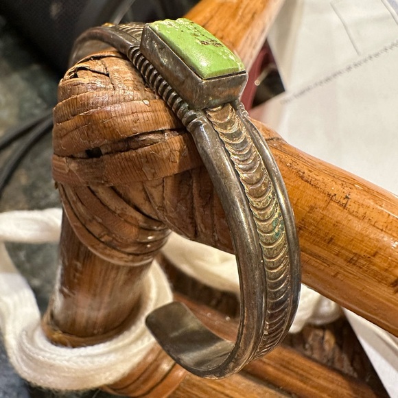 J.W. TOADLENA Sterling 12KGF Green Turquoise Cuff Bracelet Navajo Authentic - Picture 15 of 16